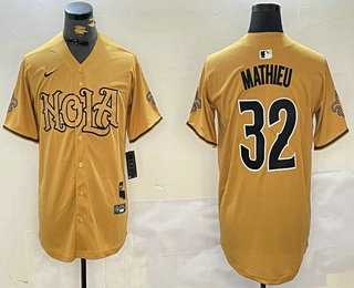 Men%27s New Orleans Saints #32 Tyrann Mathieu Yellow Nola Baseball Jersey->new orleans saints->NFL Jersey